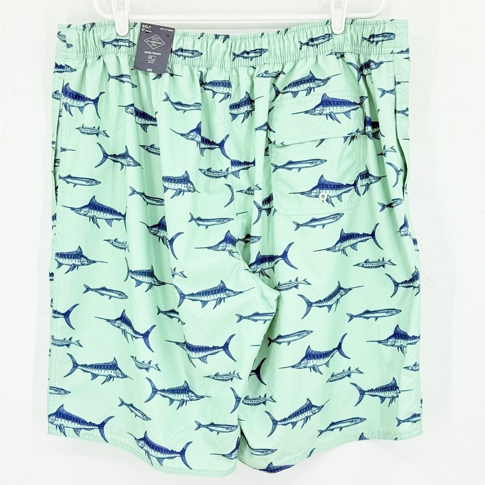 St Johns Bay Men Green Swim Trunks 2XLT Haze Fish Print 11" Inseam NWT